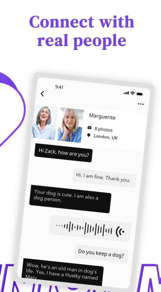 Mobile messaging screen for mature dating conversations